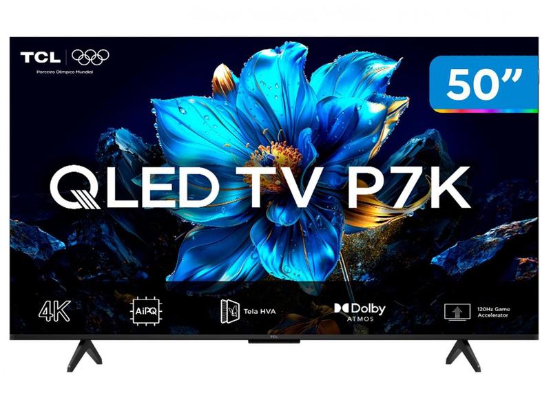 Smart TV 50" TCL 4K UHD QLED 50P7K Google TV AiPQ Google Assistente 3 HDMI